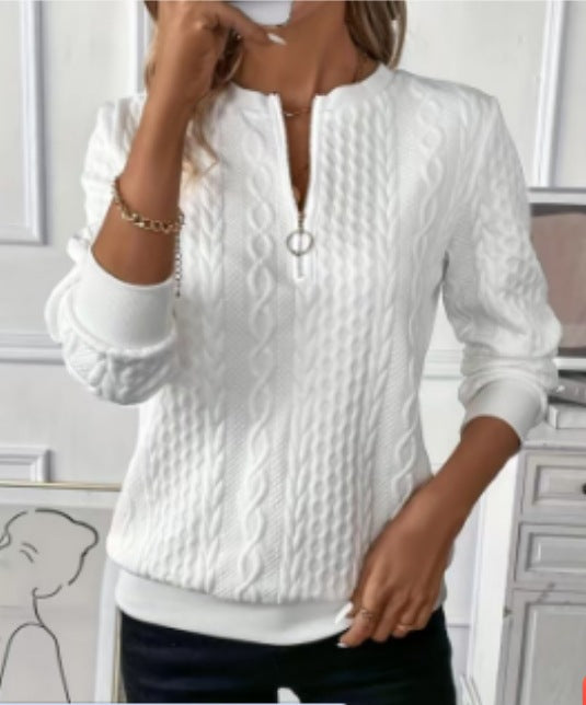 Quilted Zipper Sweater Casual Warm Zip-Up Knit Jacket