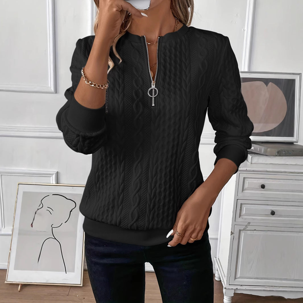 Quilted Zipper Sweater Casual Warm Zip-Up Knit Jacket