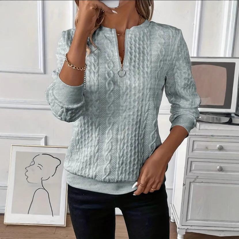 Quilted Zipper Sweater Casual Warm Zip-Up Knit Jacket