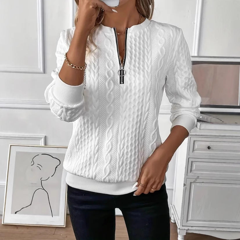 Quilted Zipper Sweater Casual Warm Zip-Up Knit Jacket